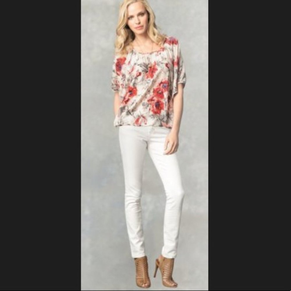 Cabi Red Poppies Dolman Sleeve Gypsy Floral Top, M